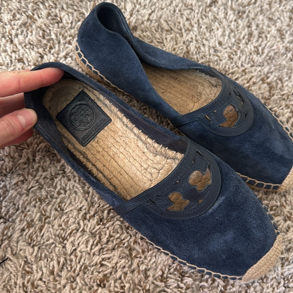 Tory Burch 7.5 Sidney Navy Blue Suede Espadrille Flats - Picture 4 of 10